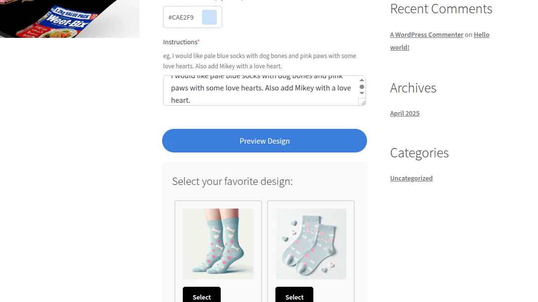 AI Custom Sock Designer | WooCommerce Plugin + AI Image Gen