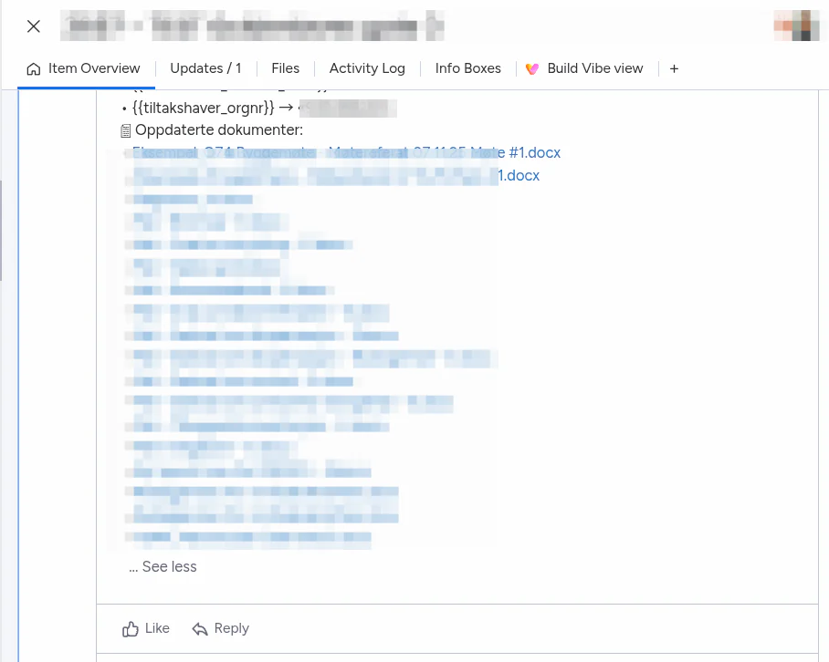 The agent's update listing the Word documents it generated for the project